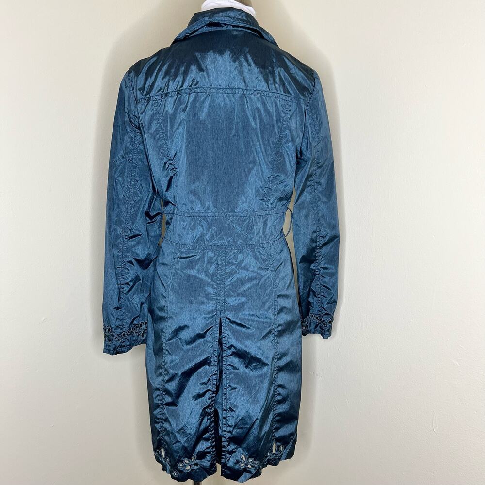 Alessandro Manzoni Jacket 12 Blue Eyelet Embroidered Longline Nylon Belted Chic - Picture 3 of 10